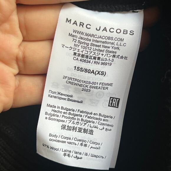 NWT Marc Jacobs Black Wool Femme Crewneck Ribbed Sweater Size XS - Picture 7 of 8